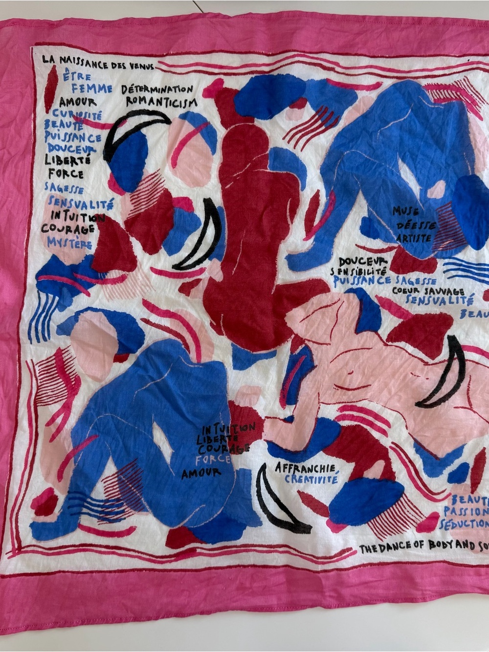Sezane Pink Blue Red Abstract Printed Silk Scarf